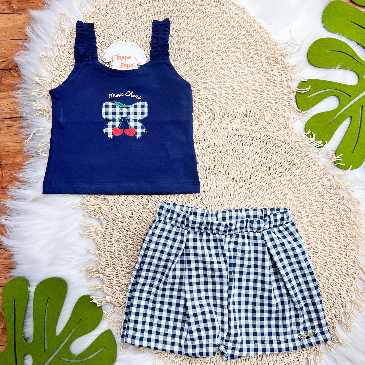 Conj. Regata Mon Cheri e Short Xadrez - Marinho